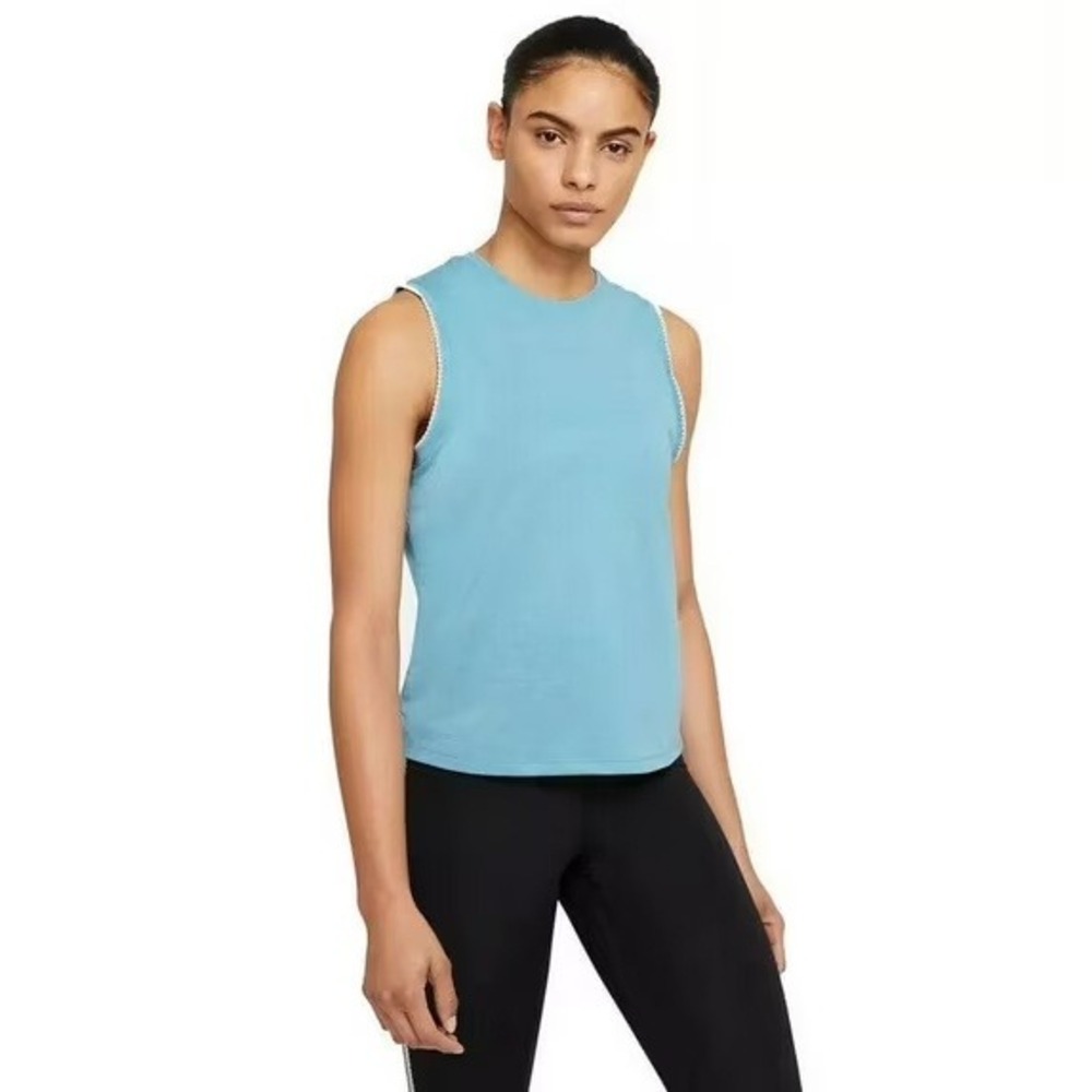 Nike Women's Crochet-Trimmed Yoga Tank Top Blue Size XS